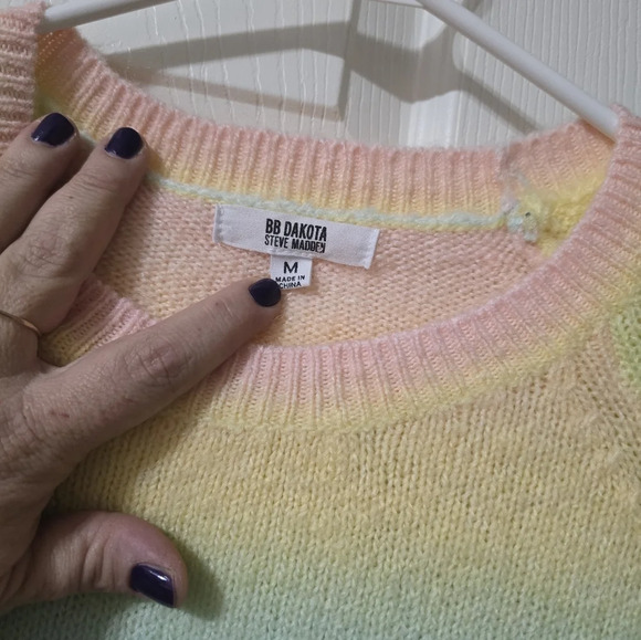 BB Dakota Pastel Rainbow Stripe Crewneck Sweater, Acrylic & Wool Blend, EUC! - Picture 7 of 12
